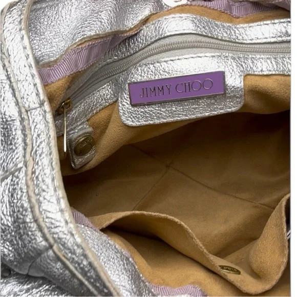 Jimmy Choo Mahala Tote Metallic Silver Leather Gold Hardware Shoulder Bags